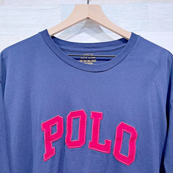 POLO Ralph Lauren Applique USA Flag Logo Jersey Tee Navy Blue Mens 2XLT 2XL Tall - Picture 2 of 7